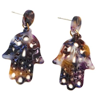 Boucles d'oreilles en acrylique Hamsa Hand - Mélange de violets