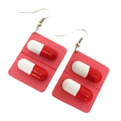 White Rabbit! Pill Earrings - Red