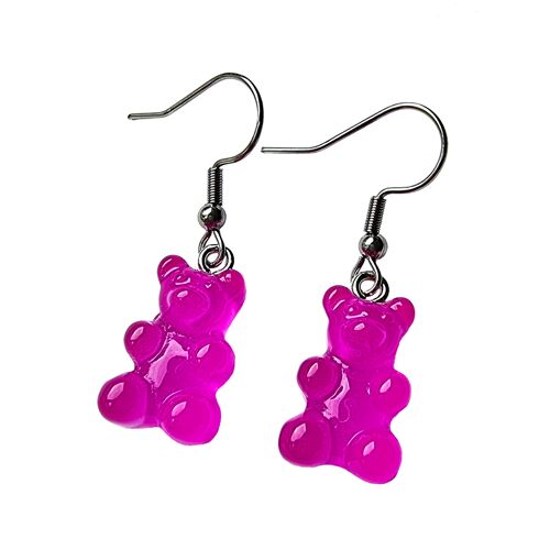 Jelly Belly Gummy Bear Earrings - Magenta