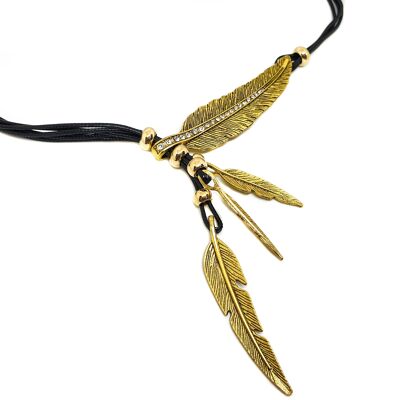 Boho Feather Necklace - Black