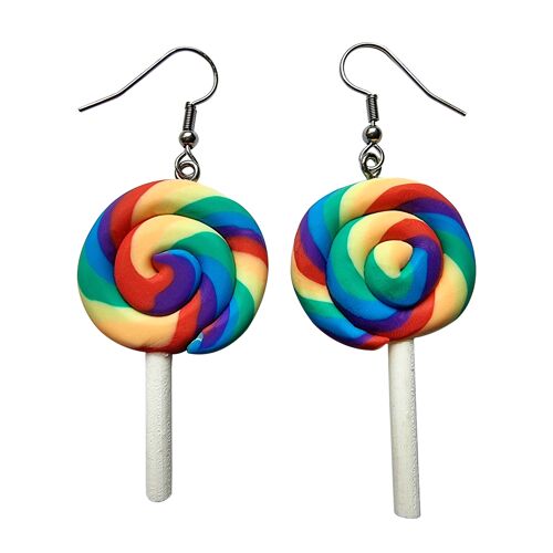 Swirly Rainbow Lollipop Earrings - Rainbow 2