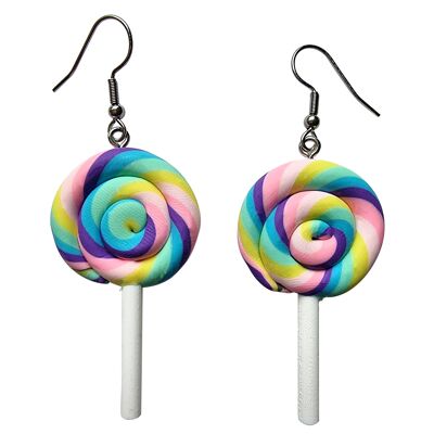 Swirly Rainbow Lollipop Earrings - Pastel Rainbow
