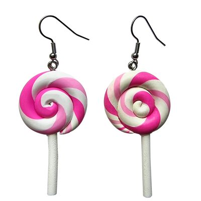 Swirly Rainbow Lollipop Earrings - Pink