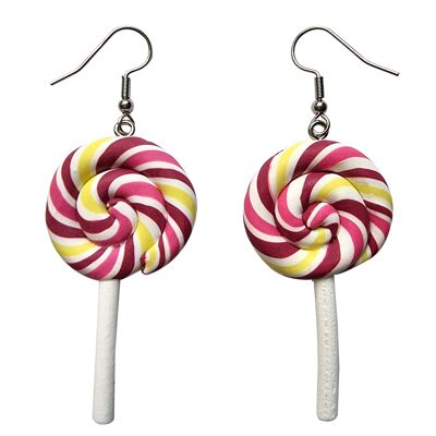 Swirly Rainbow Lollipop Earrings - Pink & Yellow