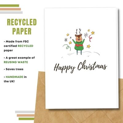 Eco Friendly Christmas Greeting Card, Smiley Reindeer Pack Of 8