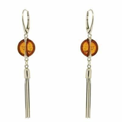 Orecchini con nappe d'arte in ambra Cognac e argento sterling e scatola