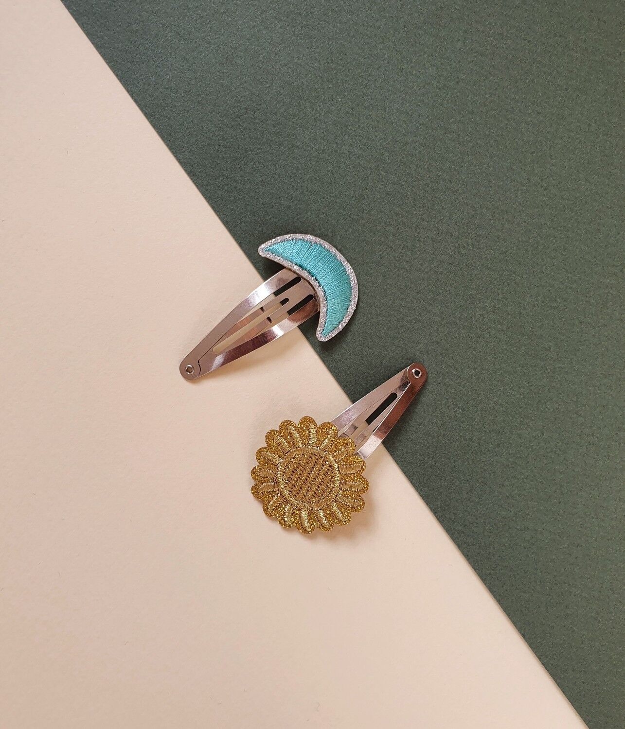 Fermagli per capelli con ricamo Luna e Sole