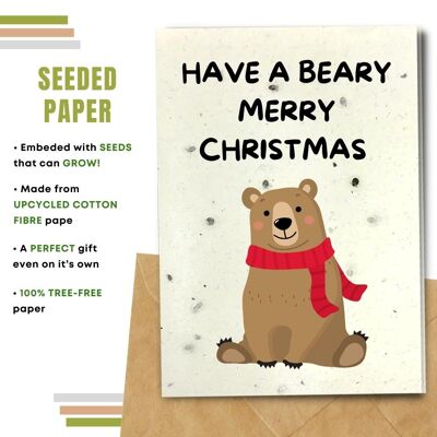 Biglietto di auguri di Natale ecologico, confezione da 8 di Beary Merry Xmas
