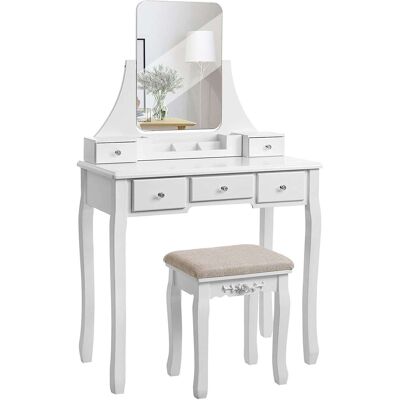 Coiffeuse Boston de Nancy – Table de maquillage pour femme – Coiffeuse blanche avec miroir