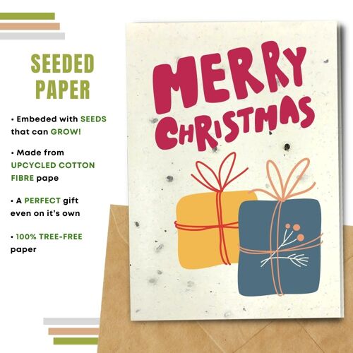 Eco Christmas Card, Merry Presents Pack Of 8