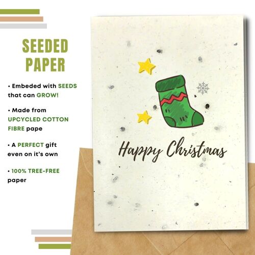 Plastic Free Christmas Card, Christmas Sock Pack Of 8