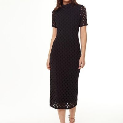 Liquorish Midi Dress with High Neck, Short Sleeves and Open Back Detail in Black - 8