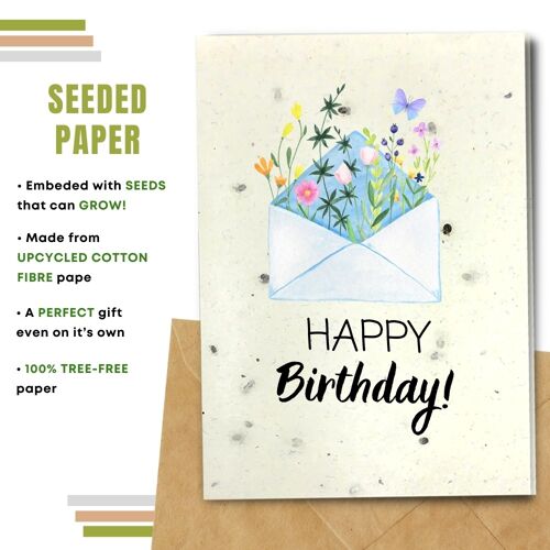 Eco Friendly Happy Birthday Card, Flowers in Envelope Pack Of 8