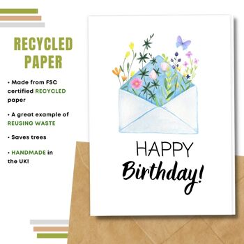 Carte de joyeux anniversaire écologique, fleurs dans une enveloppe, paquet de 8 2