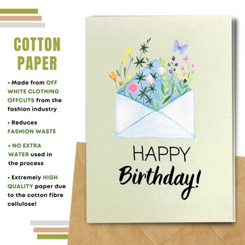 Carte de joyeux anniversaire écologique, fleurs dans une enveloppe, paquet de 8 4