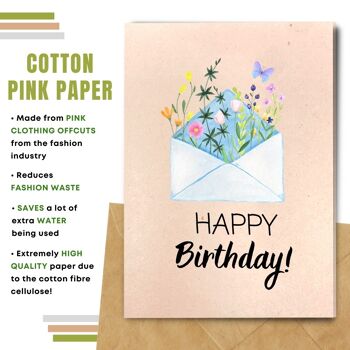 Carte de joyeux anniversaire écologique, fleurs dans une enveloppe, paquet de 8 5