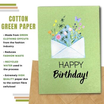 Carte de joyeux anniversaire écologique, fleurs dans une enveloppe, paquet de 8 6