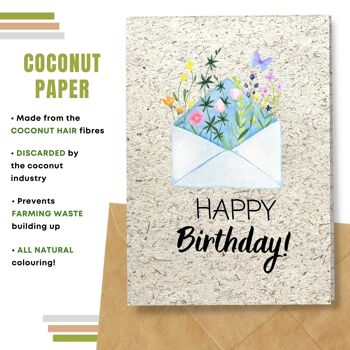 Carte de joyeux anniversaire écologique, fleurs dans une enveloppe, paquet de 8 9
