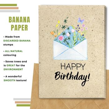 Carte de joyeux anniversaire écologique, fleurs dans une enveloppe, paquet de 8 10