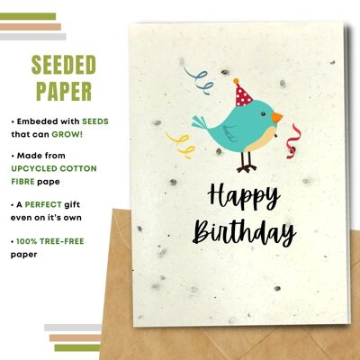 Eco-friendly Happy Birthday Card, Bird Pack Of 8