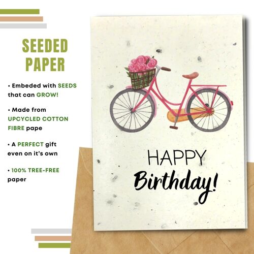 Happy Birthday Card, Bike and Roses Pack Of 8