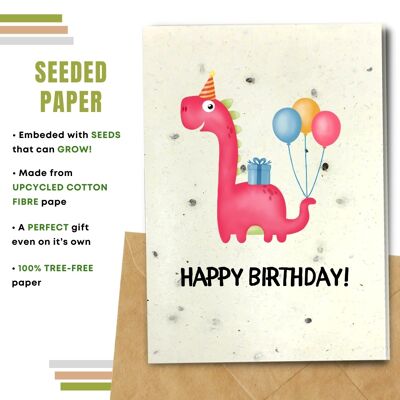 Happy Birthday Card, Pink Dino Pack Of 8