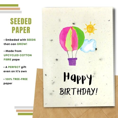 Happy Birthday Card, Hot Air Balloon Pack Of 8