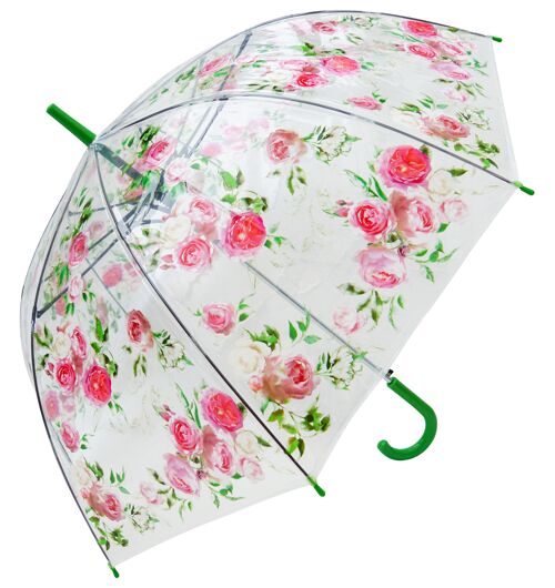 Umbrella -Pink Roses Print Clear  Straight, Regenschirm, Parapluie, Paraguas