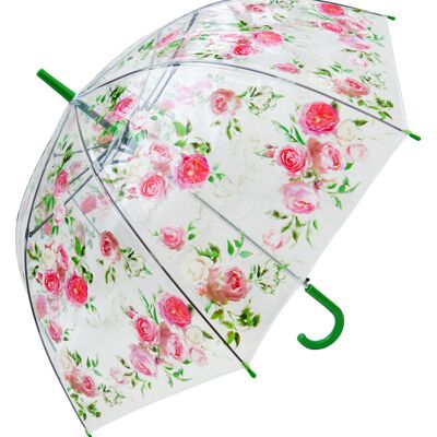 Parapluie -Pink Roses Print Clear Straight, Regenschirm, Parapluie, Paraguas