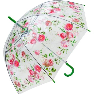 Parapluie -Pink Roses Print Clear Straight, Regenschirm, Parapluie, Paraguas