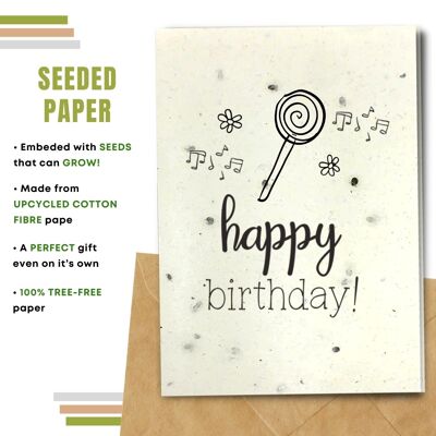 Tarjeta de feliz cumpleaños con semillas, paquete de 8 piruletas