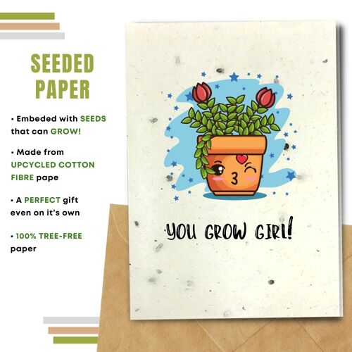 Plastic Free Greeting Card, You Grow Girl Pack Of 8