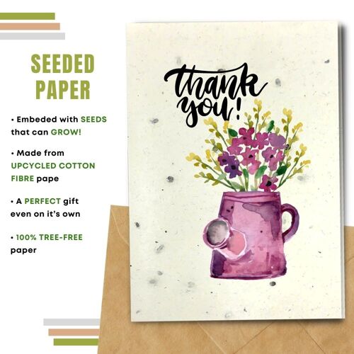 Plastic Free Greeting Card, Thank You Purple Watercan Pack of 8