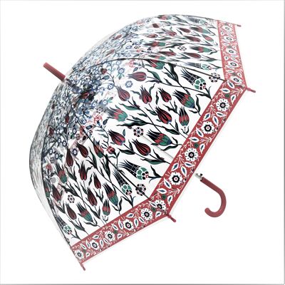 Umbrella - Iznik Inspired Tulip Pattern Transparent , Regenschirm, Parapluie, Paraguas