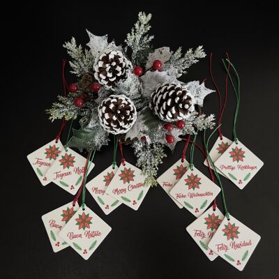 Set di 8 etichette personalizzate per regali di Natale in truciolare con cordino