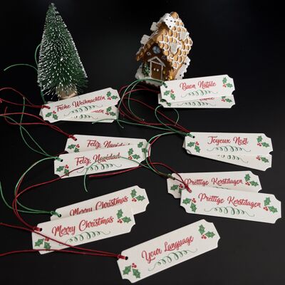 Set mit 8 personalisierten Weihnachtsgeschenkanhängern aus Spanplatte mit Schnur
