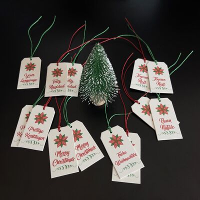 Set of 8 Personalized Christmas gift tags labels chipboard with string