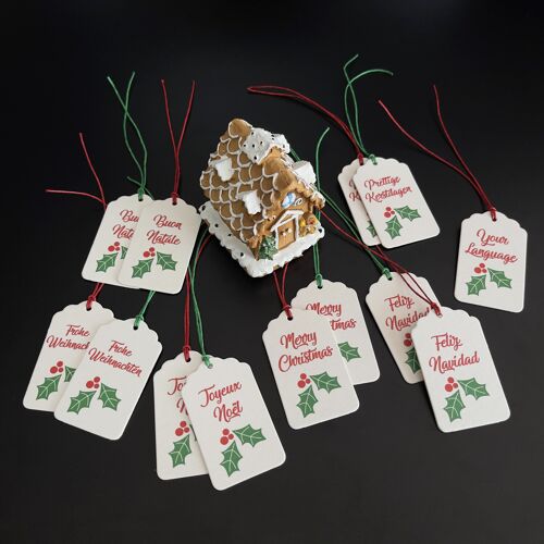 Set of 8 Personalized Christmas gift tags labels chipboard with string