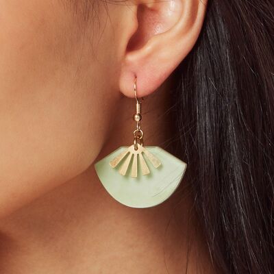 Art-Deco-Jade-Sonnenuntergang-Ohrringe aus Messing und Gold-Vermeil-Acryl
