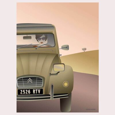 affiche 2CV Citroën en rose-orange