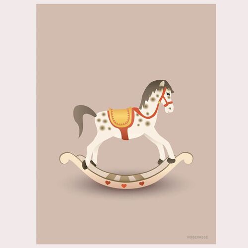 poster Rocking Horse in beige, A5 formaat