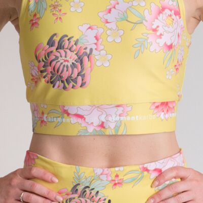Floral - Yellow - High Neck Sports Top - Pre-Order - Available End August