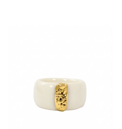 "Cora" White Porcelain Ring With Gold - 17 - ROW