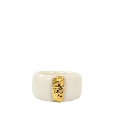 "Cora" White Porcelain Ring With Gold - 17 - ROW