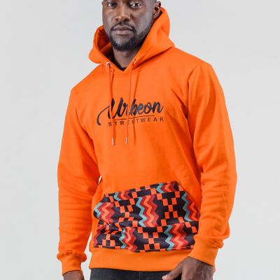 Sweat à capuche Kente pour hommes en orange