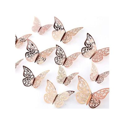 12 Pieces 3 Sizes 3D Butterfly Party Wedding Cake Decoration GOLD