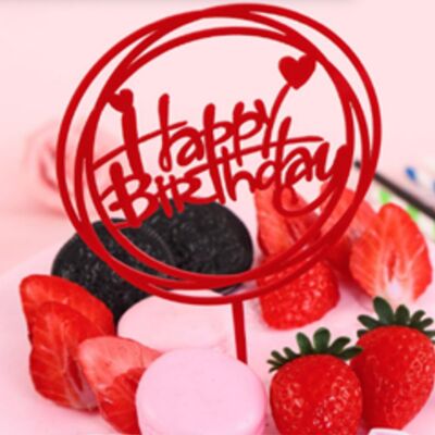 Red Happy Birthday Cake Topper Round