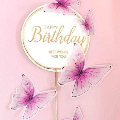 DIY 6 pcs Butterfly and Round Happy Birthday Sign