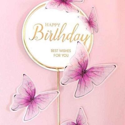 DIY 6 pcs Butterfly and Round Happy Birthday Sign