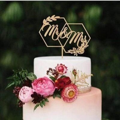 Mr & Mrs Cake Topper for Wedding Cake Decoration Gold